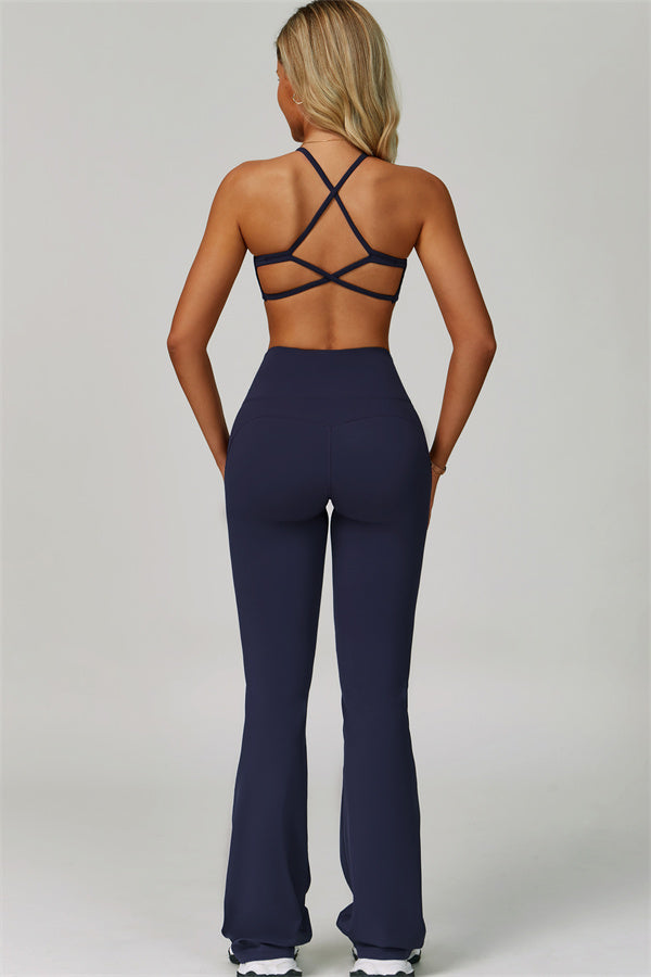 The Bold Cross Back Sports Bra Flared Leggings 2-Piece Set