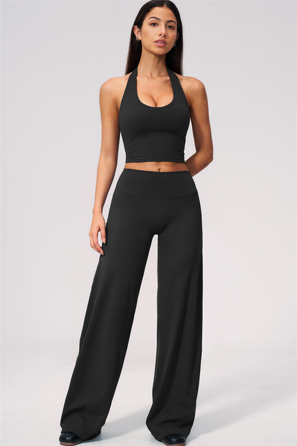 The Twirl Wide Strap Halter Crop Top Straight Leg Pants 2-Piece Set