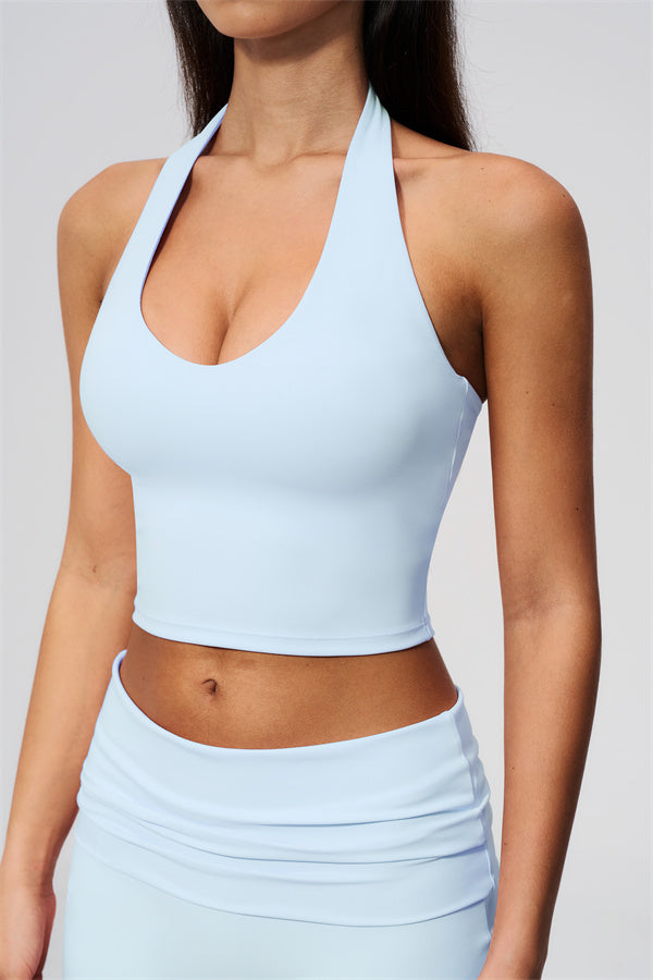 The Twirl Wide Strap Halter Crop Top Capri Leggings 2-Piece Set