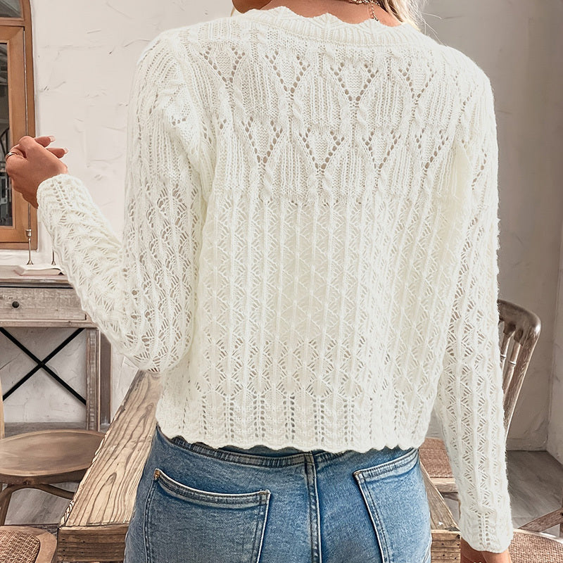 Women's Solid Color Elegant Round Neck Cardigan Top