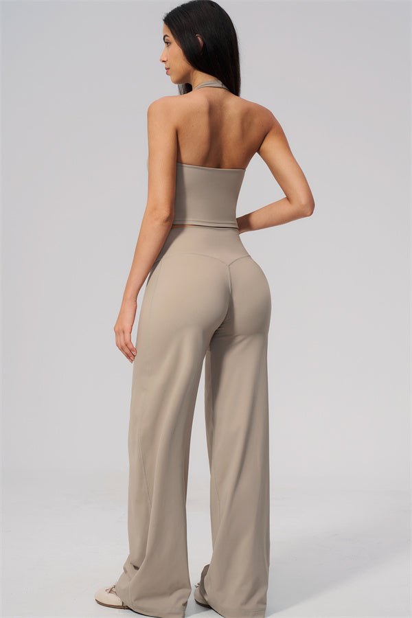 The Twirl Wide Strap Halter Crop Top Straight Leg Pants 2-Piece Set