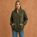 Women's Textured Button-Neck Sweatshirt with Front Pocket