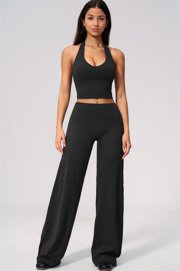 The Twirl Wide Strap Halter Crop Top Straight Leg Pants 2-Piece Set
