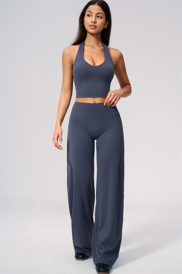 The Twirl Wide Strap Halter Crop Top Straight Leg Pants 2-Piece Set