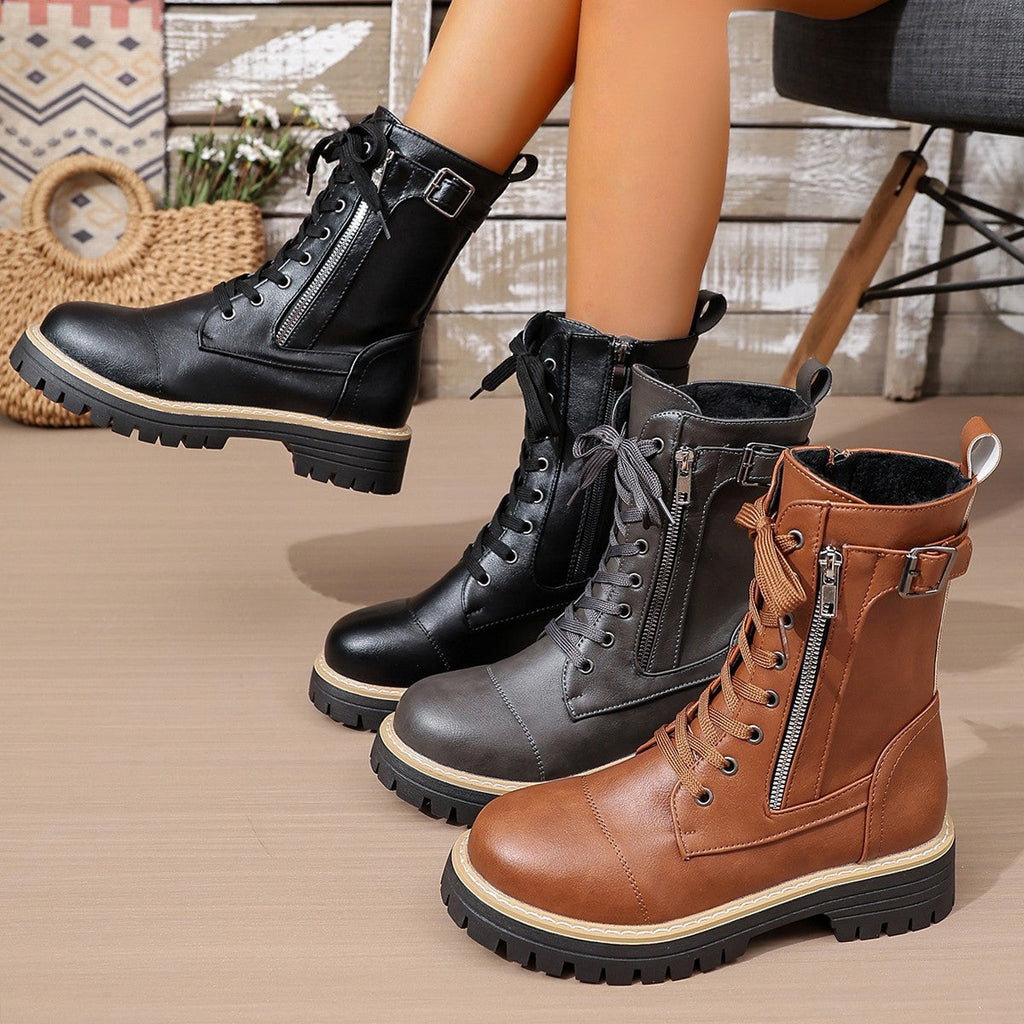 Women’s Solid Color Low Heel Mid Boots — Stylish Everyday Mid Boots