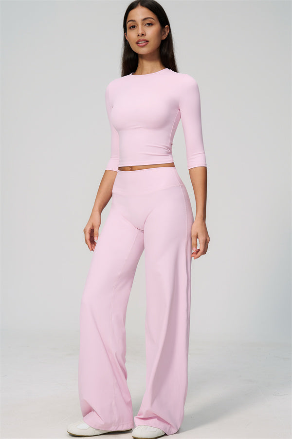 The Natalia Half-Sleeve Top Straight Leg Pants 2-Piece Set