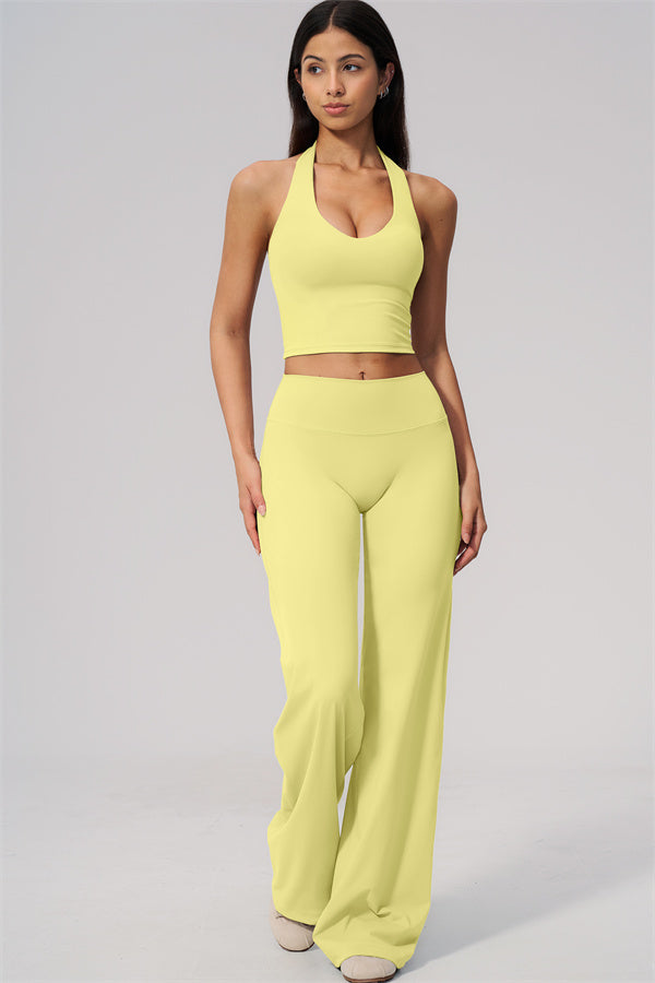 The Twirl Wide Strap Halter Crop Top Straight Leg Pants 2-Piece Set