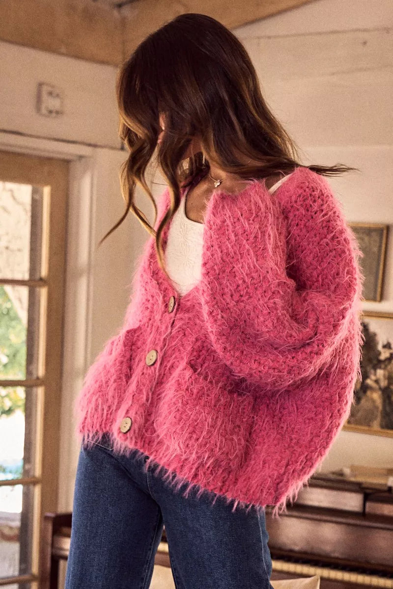SO ME Soft Touch Hairy Loose Fit Cozy Sweater Cardigan