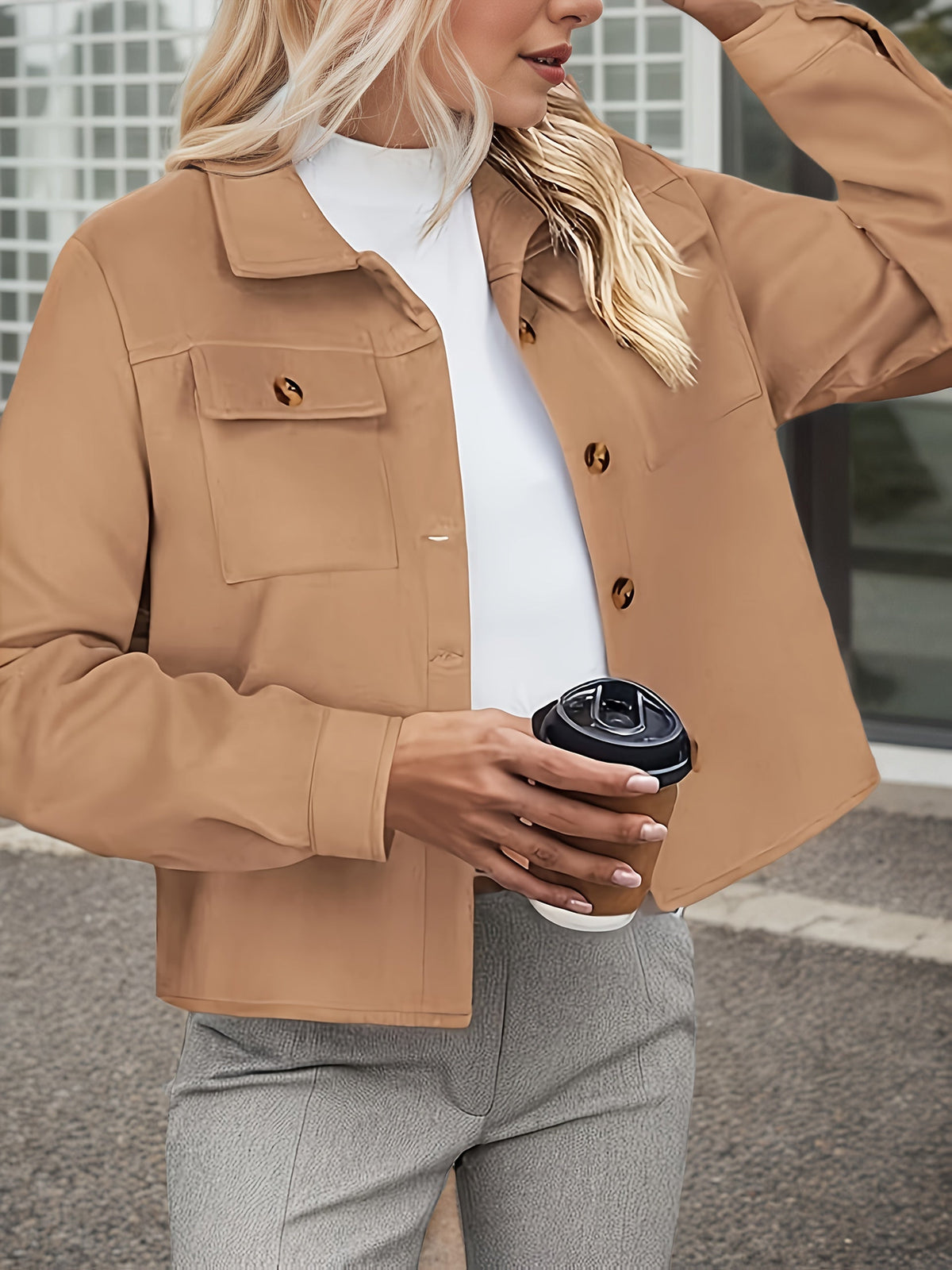 Women’s Plus Size Flannel Jacket – Autumn Short Fashion Top