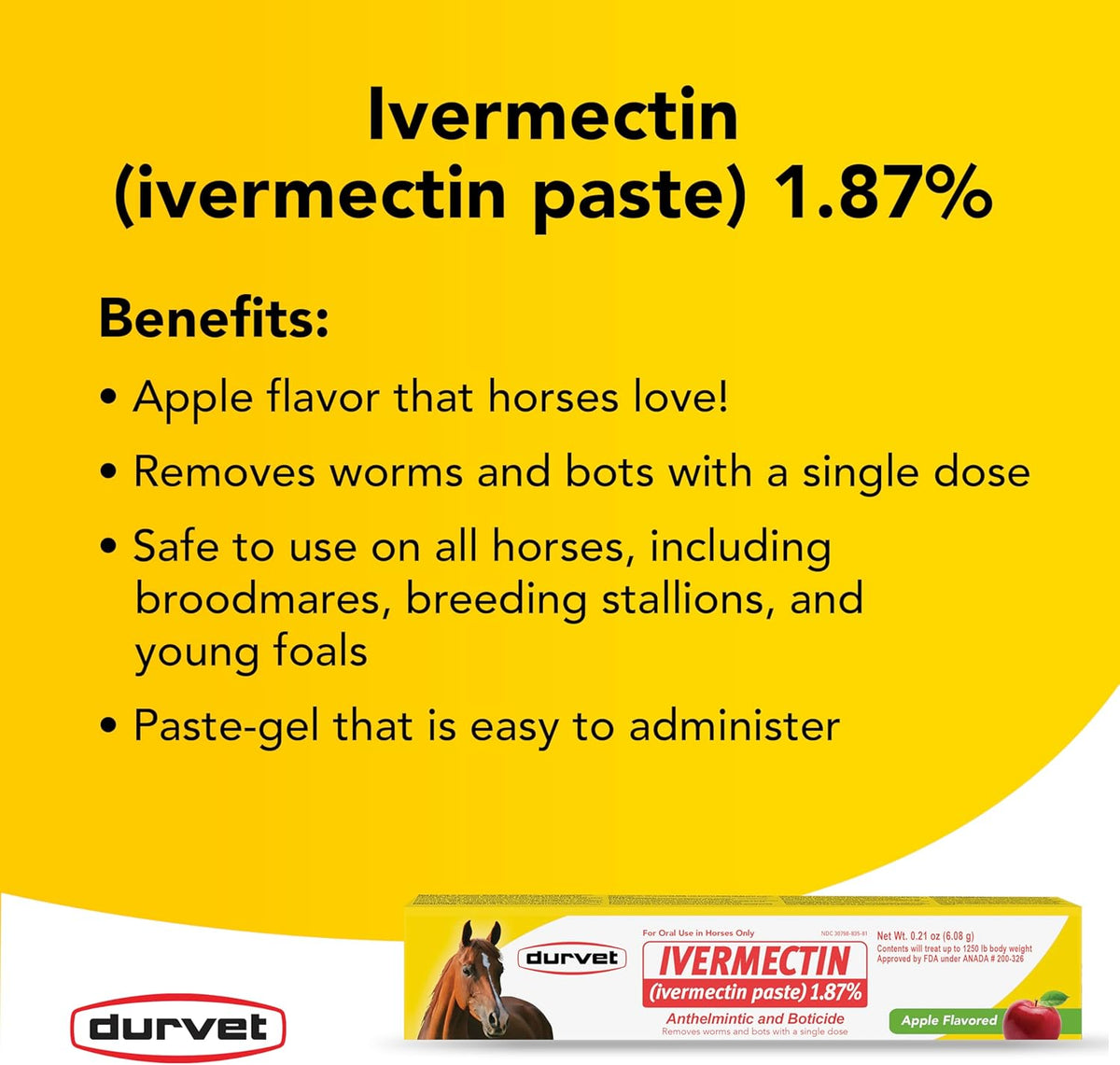 Durvet Ivermectin Horse Wormer Apple Flavor Broad Spectrum Equine Dewormer 6PCK