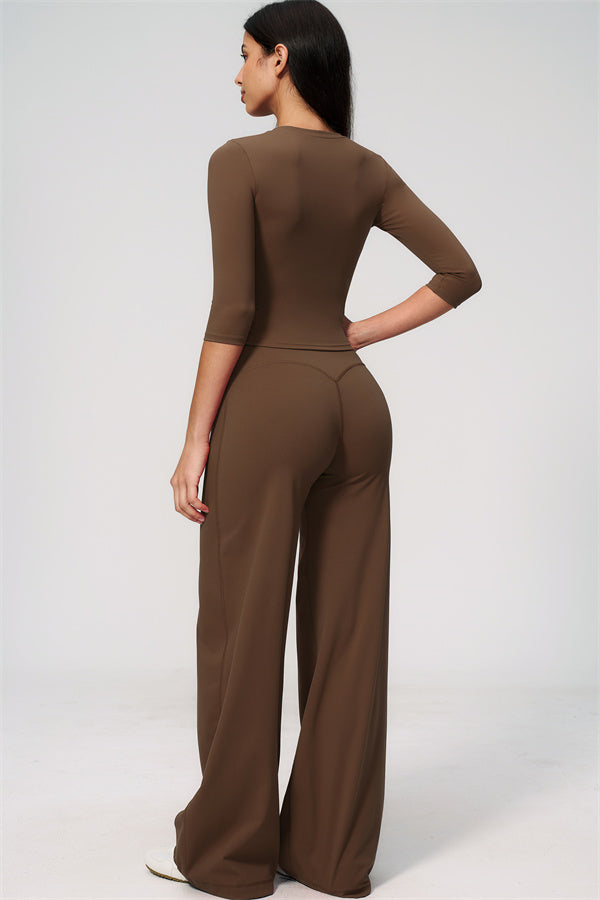 The Natalia Half-Sleeve Top Straight Leg Pants 2-Piece Set