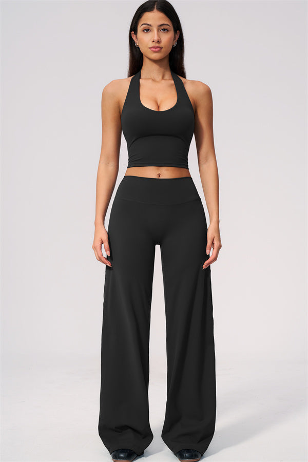 The Twirl Wide Strap Halter Crop Top Straight Leg Pants 2-Piece Set