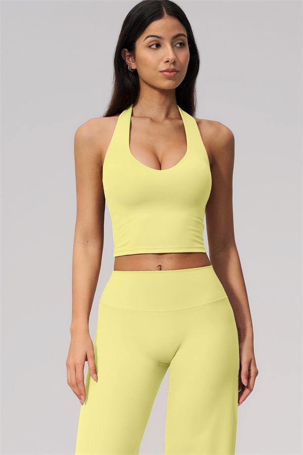 The Twirl Wide Strap Halter Crop Top Straight Leg Pants 2-Piece Set