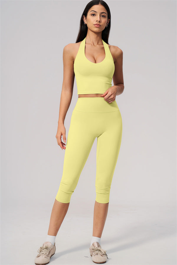 The Twirl Wide Strap Halter Crop Top Capri Leggings 2-Piece Set