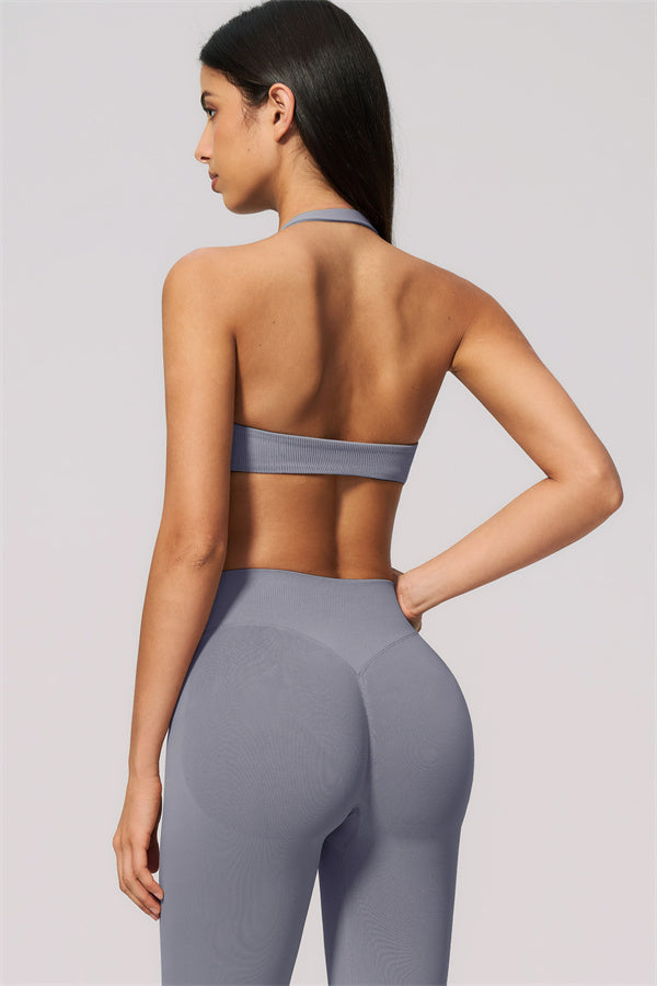The Velvetine Halter Sports Bra Flared Leggings 2-Piece Set