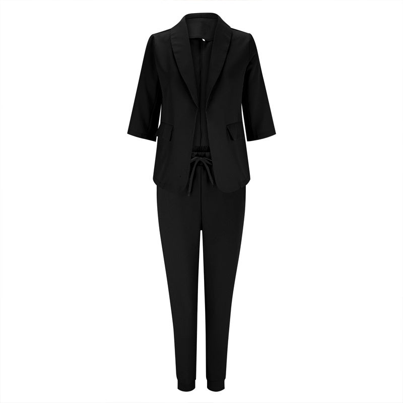 Women’s Notch-Lapel Blazer & Drawstring Pants Suit Set