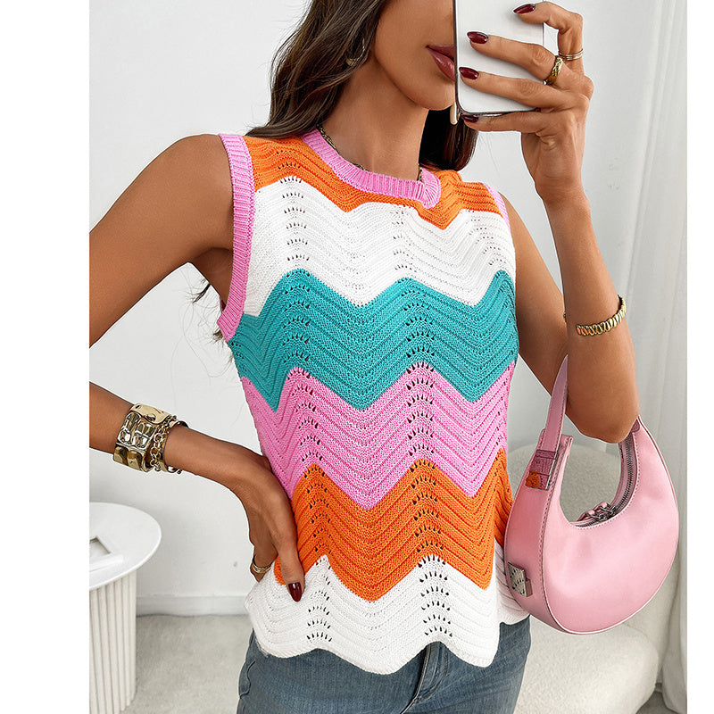 Women’s Rainbow-Striped Cropped Sweater Vest