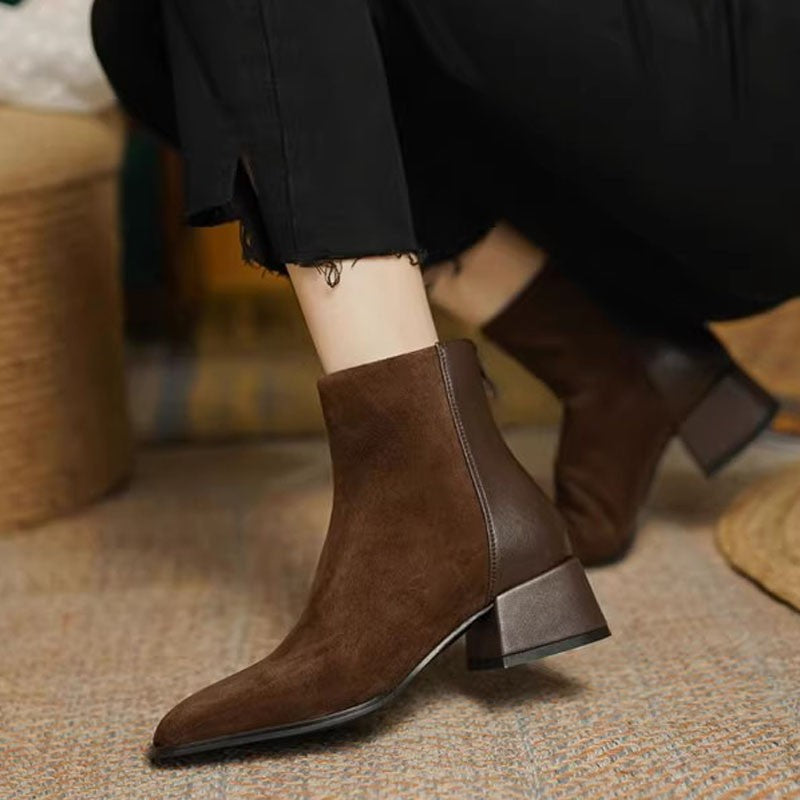 Women’s Suede Mid-Heel Martin Boots – Chic Casual Ankle Boots