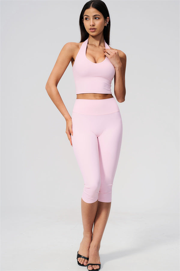 The Twirl Wide Strap Halter Crop Top Capri Leggings 2-Piece Set