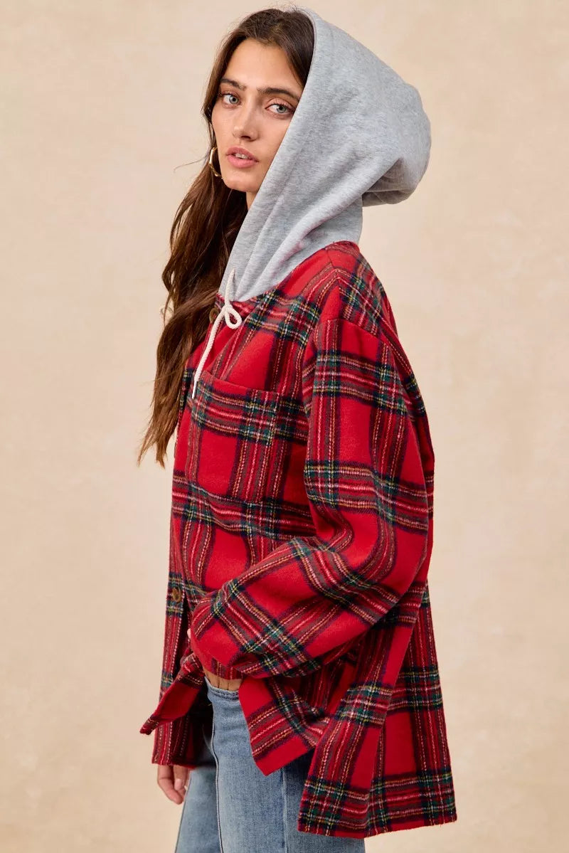 BiBi Brushed Plaid Hooded Jacket