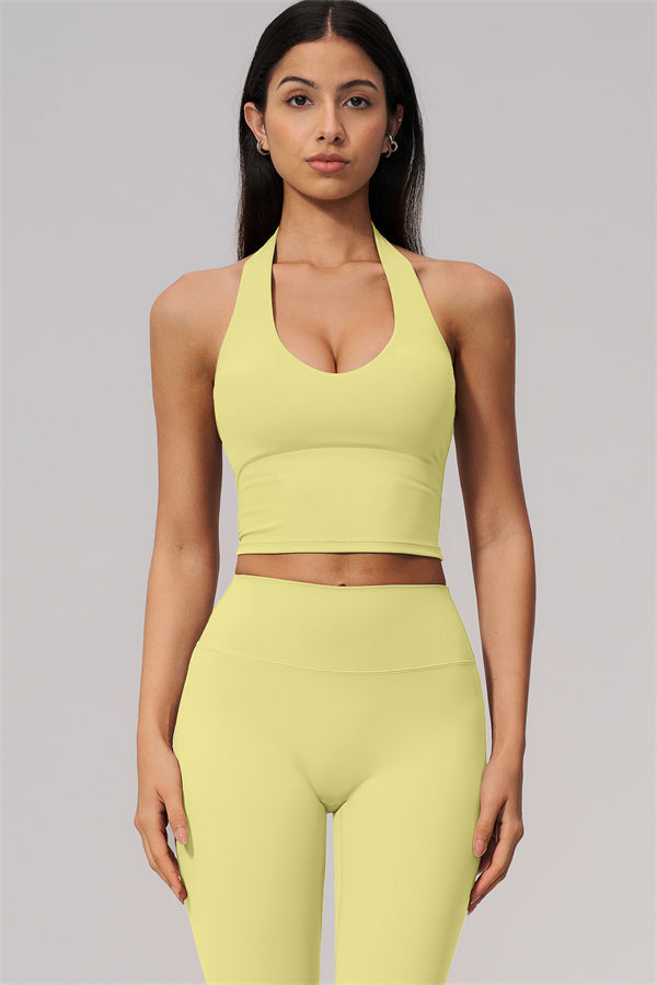 The Twirl Wide Strap Halter Crop Top Capri Leggings 2-Piece Set