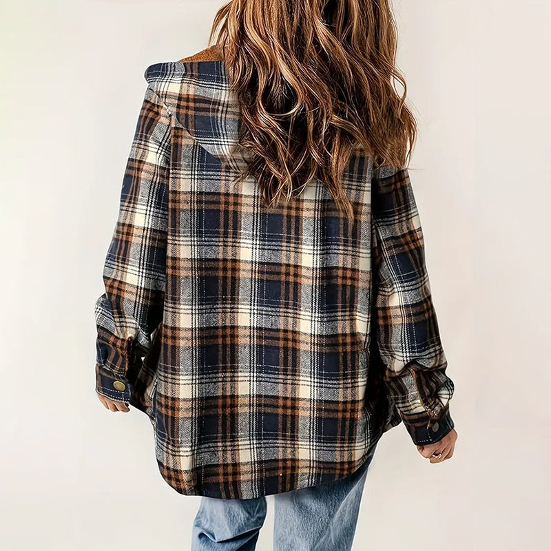 Women's Plaid Button-Up Long Sleeve Jacket