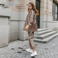 Brown Leather Jacket and Pants Set for Women