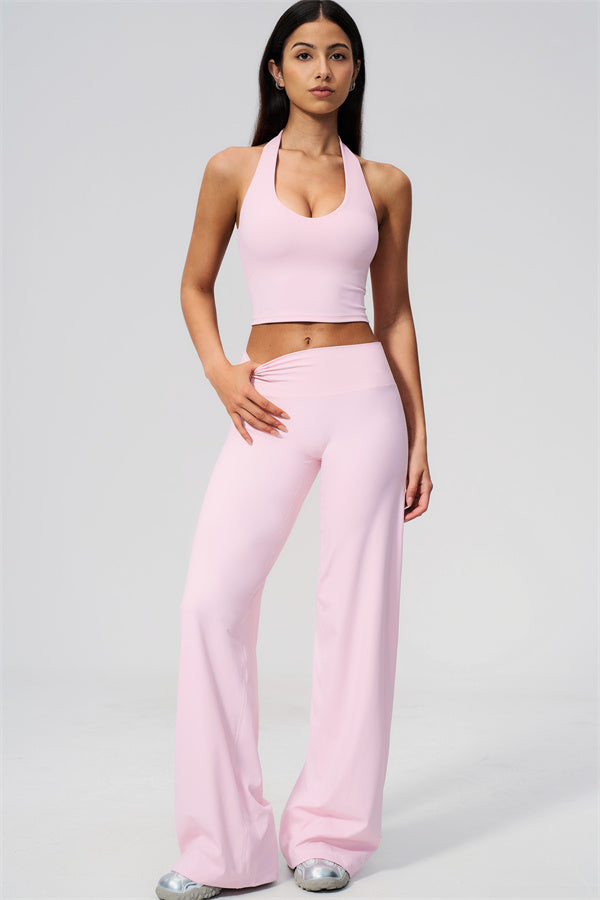 The Twirl Wide Strap Halter Crop Top Straight Leg Pants 2-Piece Set
