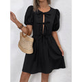 Women’s Striped Tie-Front Puff Sleeve Mini Dress