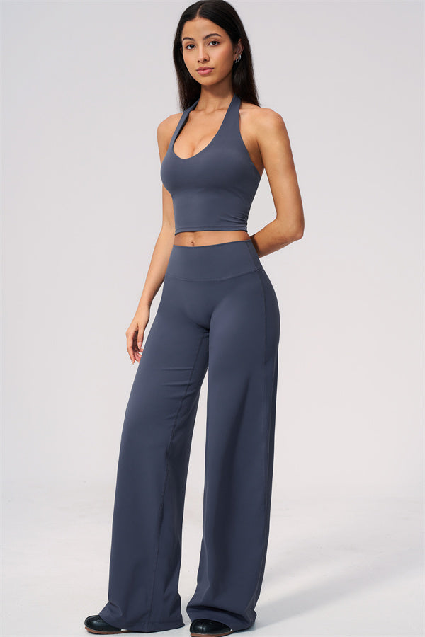 The Twirl Wide Strap Halter Crop Top Straight Leg Pants 2-Piece Set