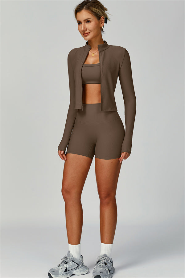 The Burst Jacket Sports Bra Shorts 3-Piece Set