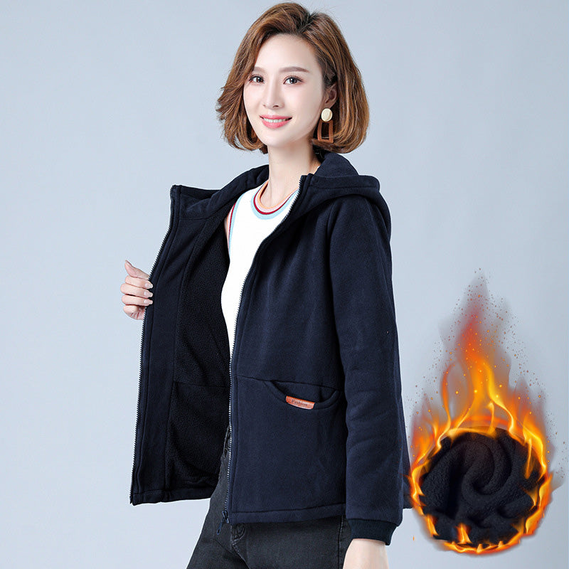 Women's Thick Hooded Sweatshirt, Stylish Short Jacket