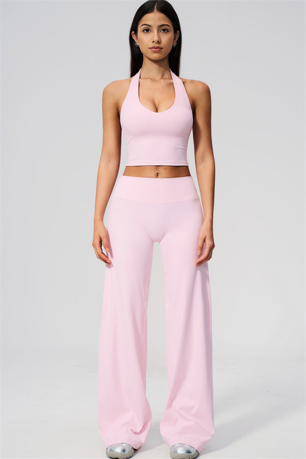 The Twirl Wide Strap Halter Crop Top Straight Leg Pants 2-Piece Set