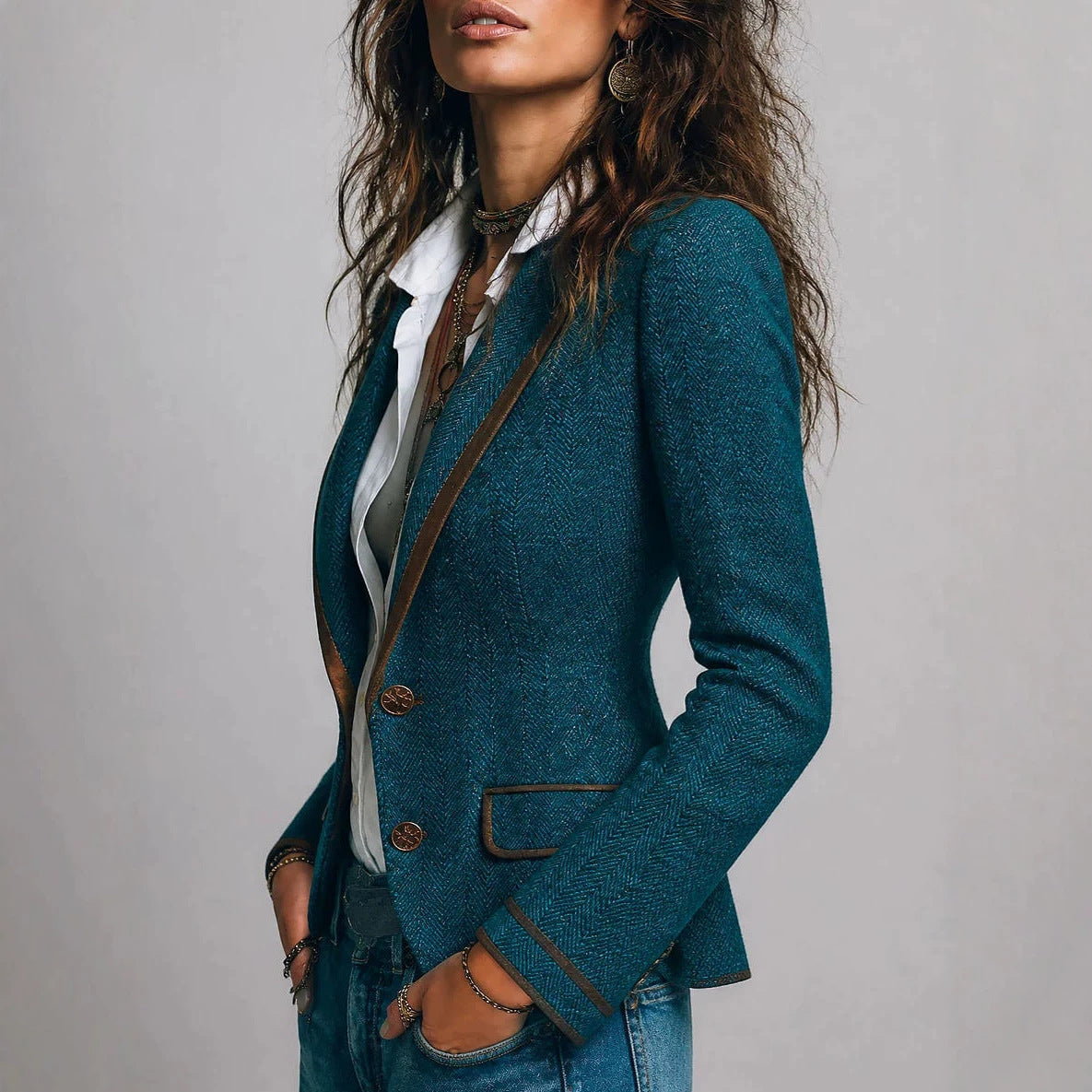 Women's Vintage-Inspired Contrast-Trim Blazer