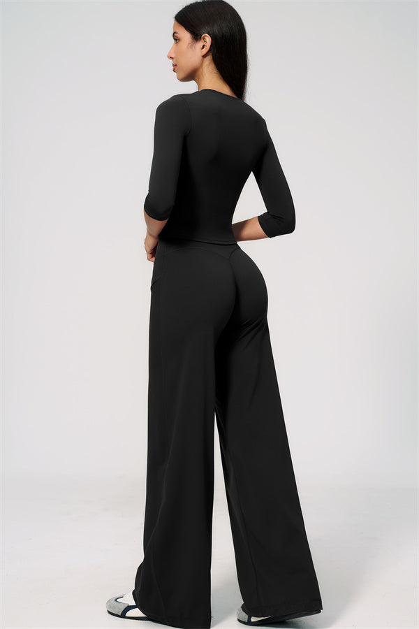 The Natalia Half-Sleeve Top Straight Leg Pants 2-Piece Set