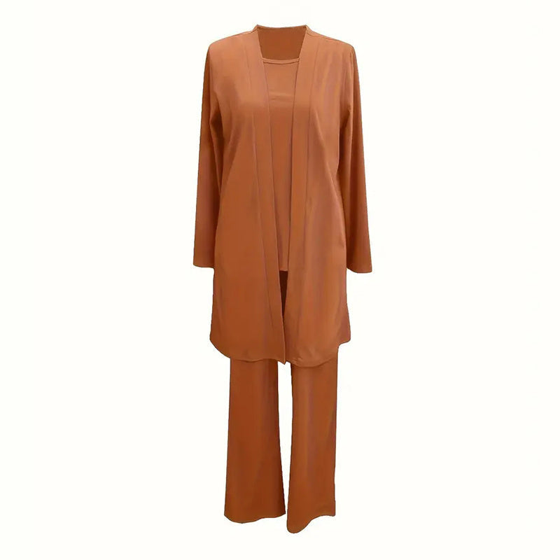Women's Plus Size Casual 3-Piece Set Open Front Cardigan Sleeveless Vest Pants Solid Color Lounge Set