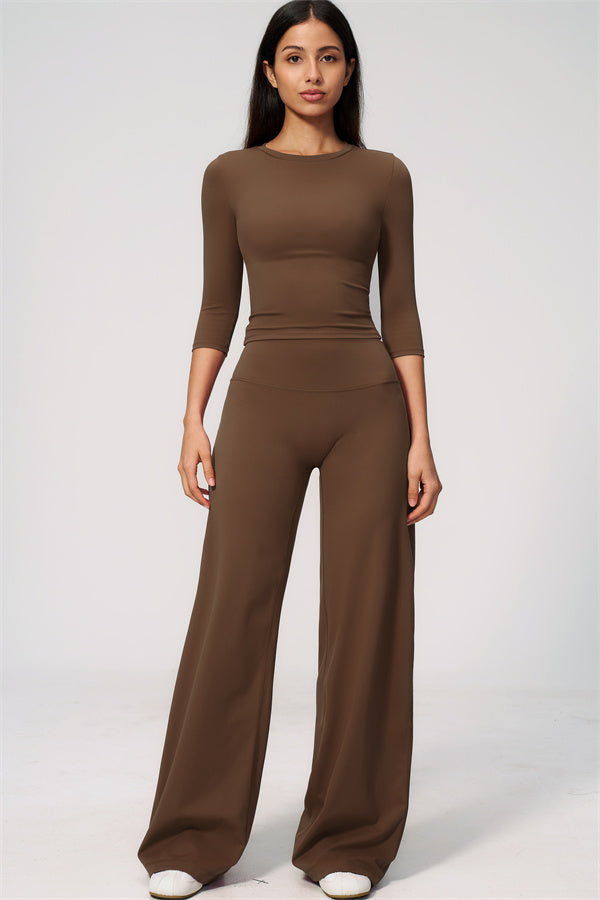 The Natalia Half-Sleeve Top Straight Leg Pants 2-Piece Set