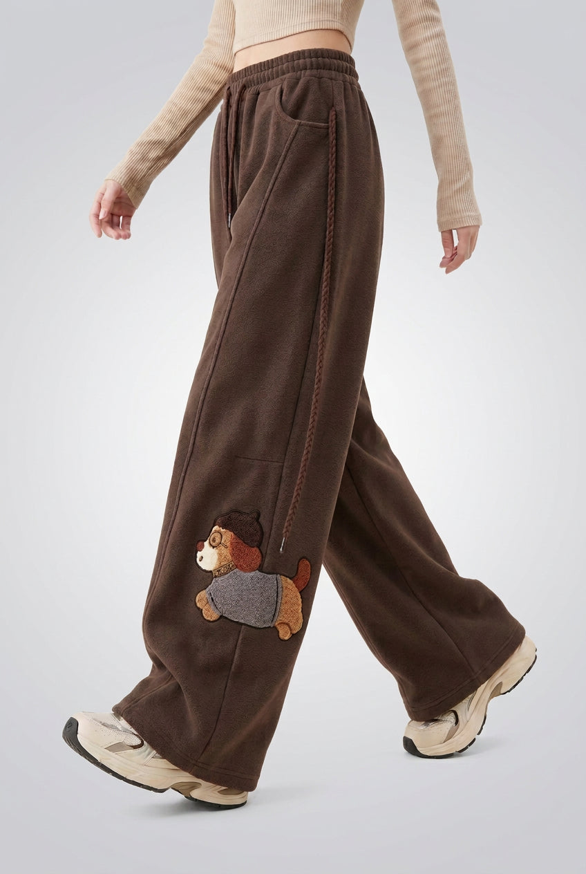 Bear-Detail Wide-Leg Cotton-Blend Sweatpants