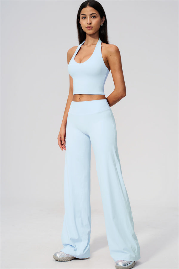 The Twirl Wide Strap Halter Crop Top Straight Leg Pants 2-Piece Set