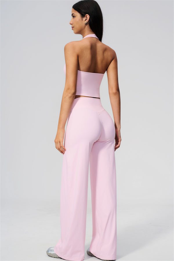 The Twirl Wide Strap Halter Crop Top Straight Leg Pants 2-Piece Set