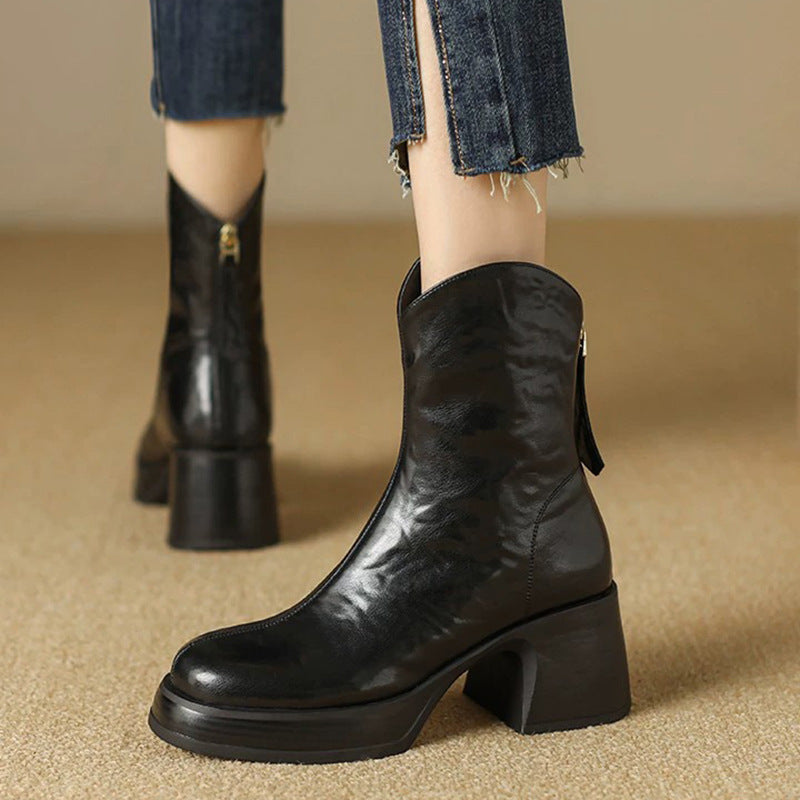 Women's Chunky-Heel PU Ankle Boots