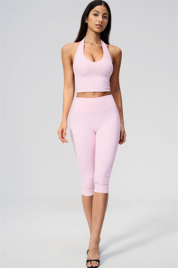The Twirl Wide Strap Halter Crop Top Capri Leggings 2-Piece Set
