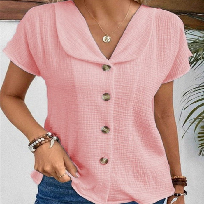 🌞 Women's Summer Solid Color Short-Sleeved Button Cardigan Top