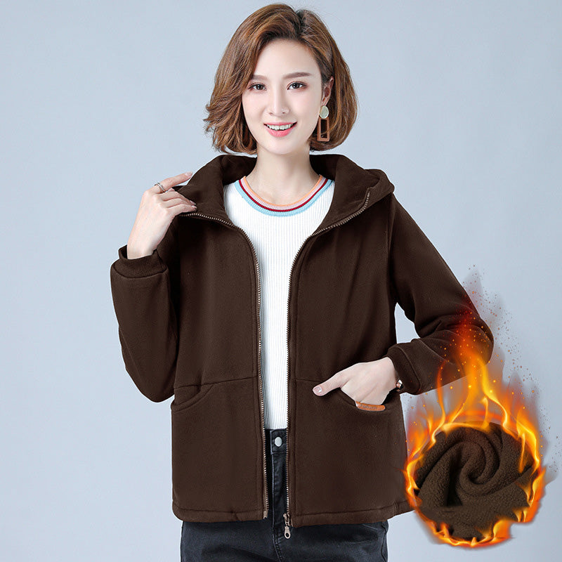 Women's Thick Hooded Sweatshirt, Stylish Short Jacket
