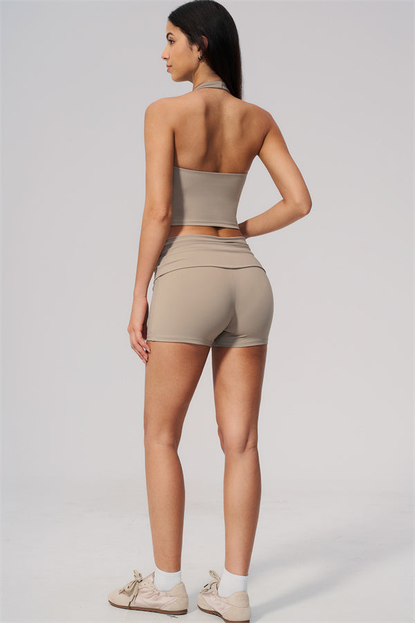 The Twirl Wide Strap Halter Crop Top Shorts 2-Piece Set