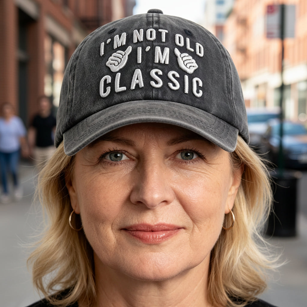 "I'm Not Old, I'm Classic" Embroidered Vintage Washed Baseball Cap – Funny Adjustable Hat