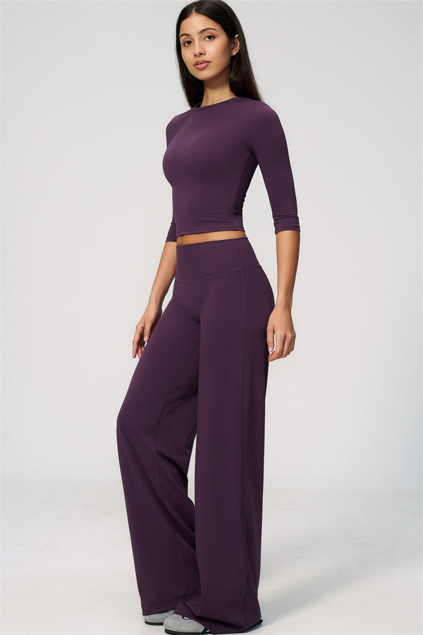 The Natalia Half-Sleeve Top Straight Leg Pants 2-Piece Set