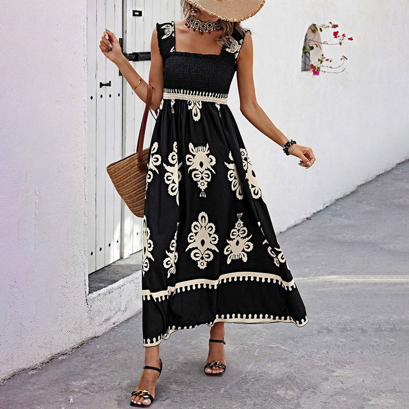 Women’s Wide-Strap Printed Maxi Dress