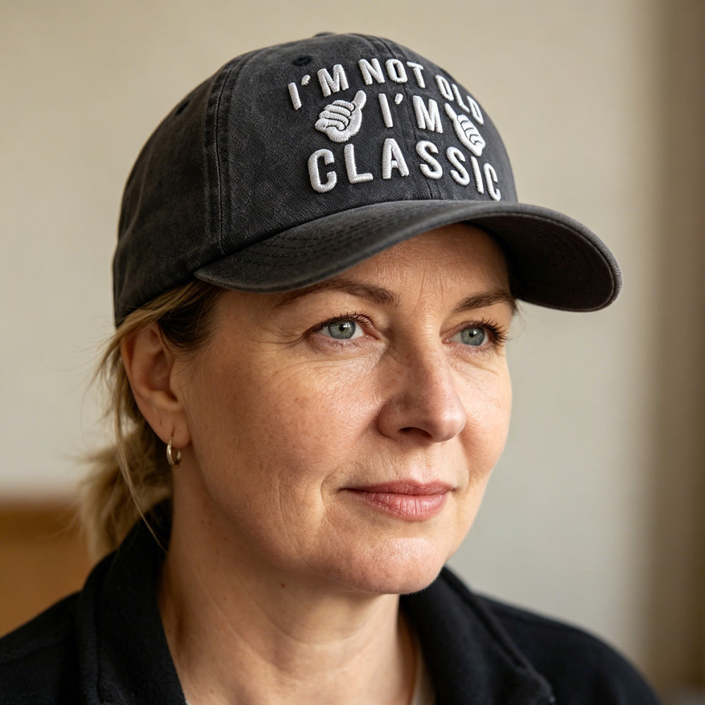"I'm Not Old, I'm Classic" Embroidered Vintage Washed Baseball Cap – Funny Adjustable Hat
