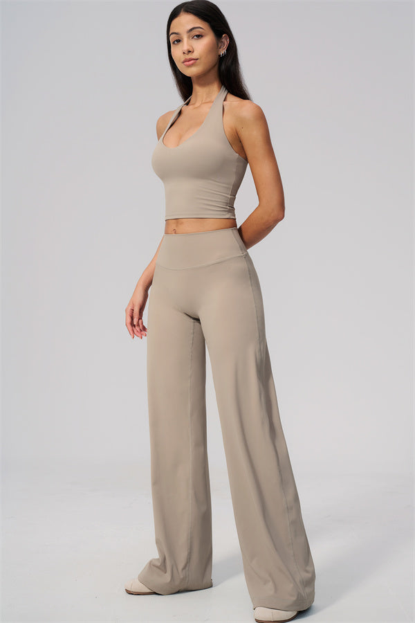 The Twirl Wide Strap Halter Crop Top Straight Leg Pants 2-Piece Set